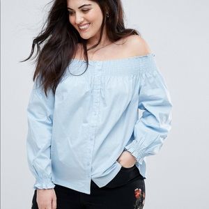 Off the shoulder button down shirt